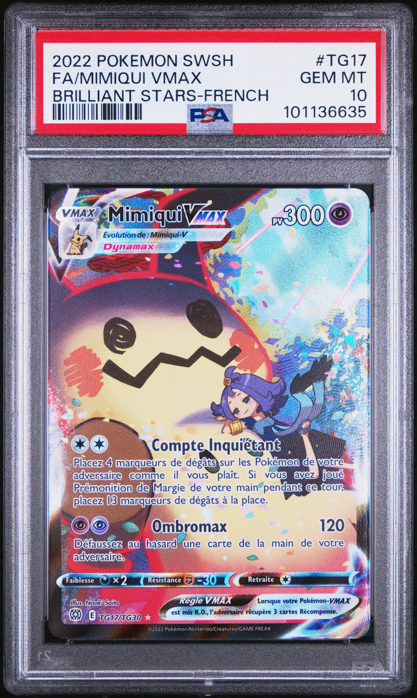 Carte Pokémon Mimiqui Vmax TG17/TG30 Stars Étincelantes PSA 10