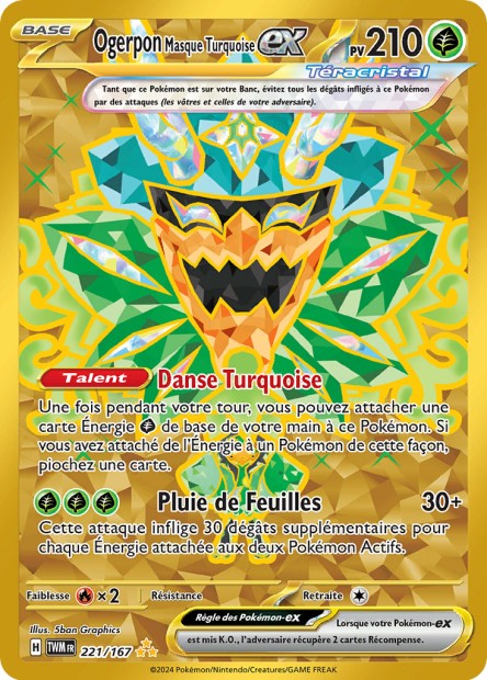 Carte pokémon Ogerpon Masque Turquoise ex 221/167 Gold Mascarade crépusculaire