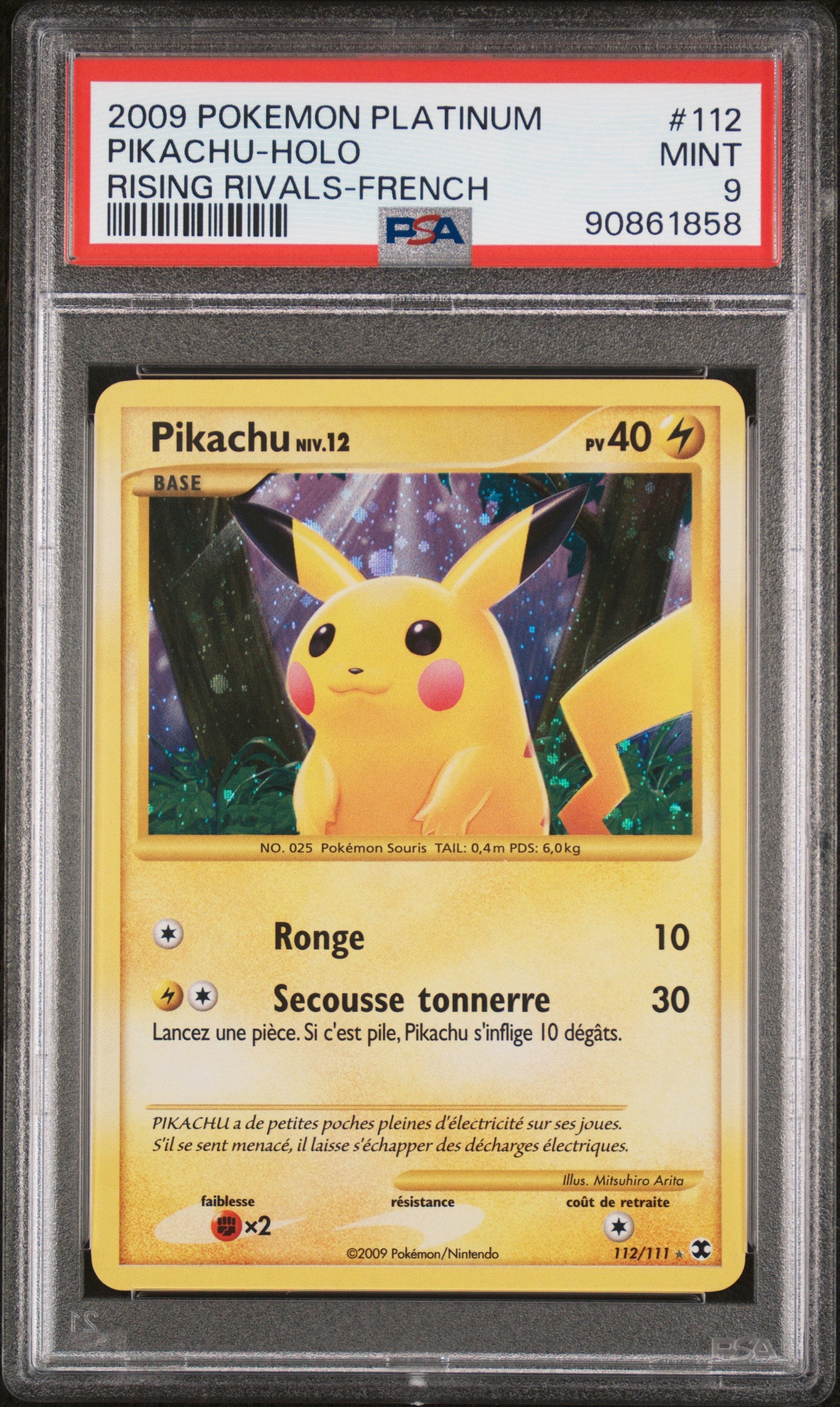 Carte Pokémon Pikachu Niv.12 112/111 Rivaux émergeant PSA9