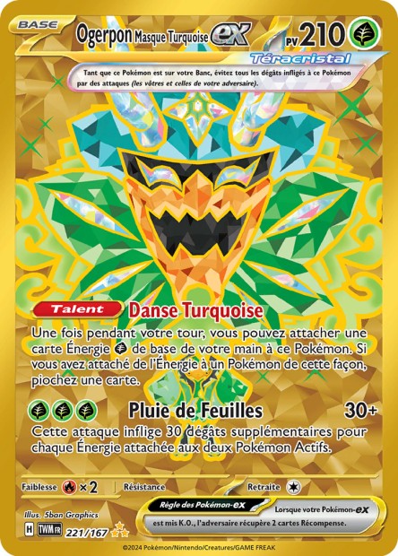 Carte pokémon Ogerpon Masque Turquoise ex 221/167 Gold Mascarade crépusculaire