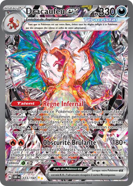 Carte pokémon Dracaufeu ex 223/197 Flammes Obsidiennes