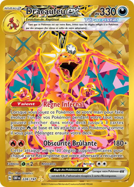 Carte pokémon Dracaufeu ex 228/197 Flammes Obsidiennes