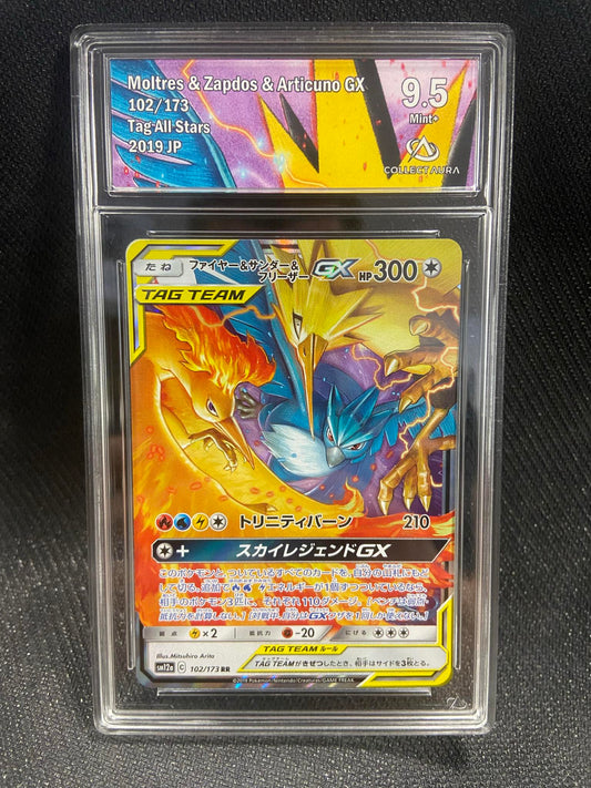 Carte Pokémon Moltres & Zapdos & Articuno GX 102/173 Tag All Stars Collect Aura 9.5