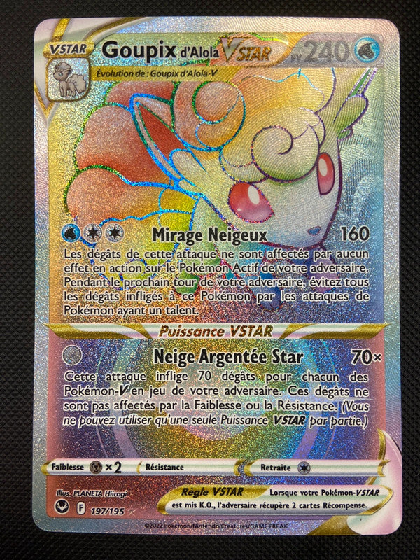 Carte Pokémon Goupix d'alola Vstar Rainbow 197/195 Tempête argentée