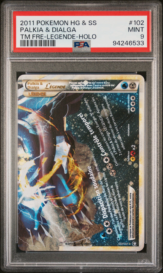Carte Pokémon Palkia & Dialga Légende 102/100 HGSS Triomphe PSA9