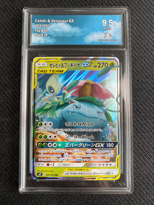 Carte Pokémon Celebi et Florizarre GX 001/095 Tag Bolt Collect Aura 9.5