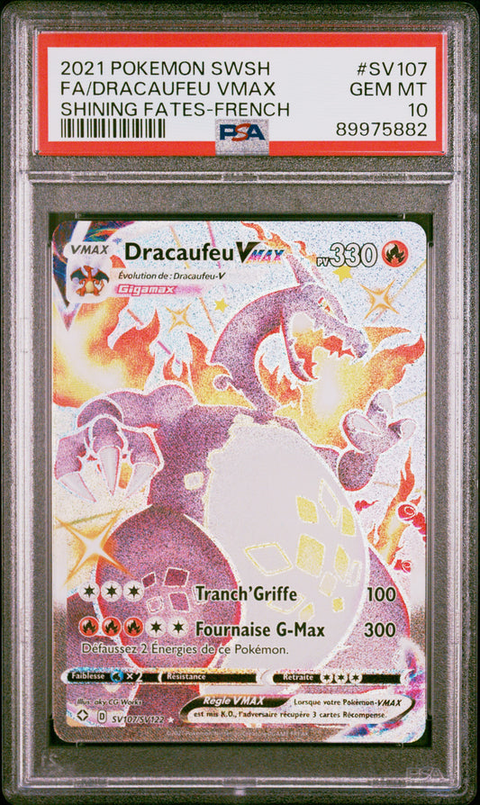 Carte Pokémon Dracaufeu Vmax Shiny SV107/SV122 Destinées Radieuses PSA 10