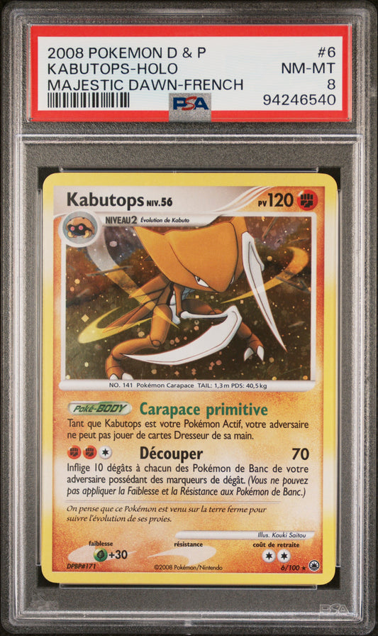 Carte Pokémon Kabutops 6/100 Aube majestueuse PSA 8