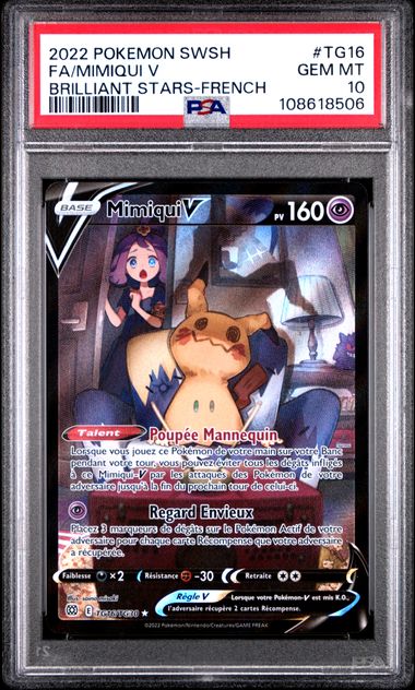 Carte Pokémon Mimiqui V Star étincelantes TG16/TG30 PSA 10