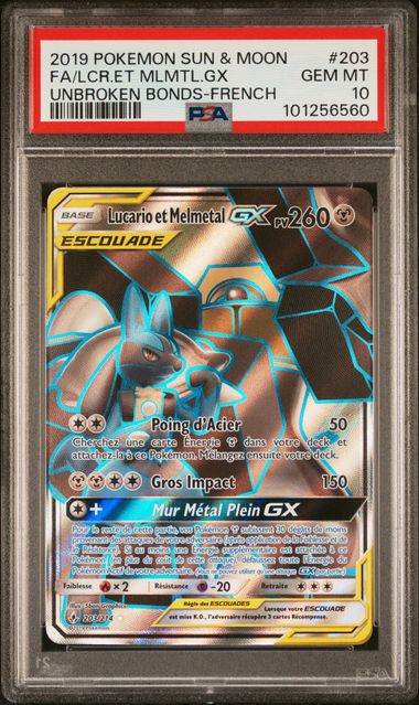 Carte Pokémon Lucario et Melmetal GX Alliance Infallible 203/214 PSA 10