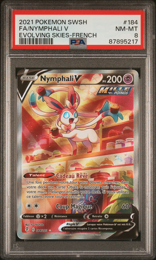 Carte Pokémon Nymphali V ALT Evolution céleste PSA 8