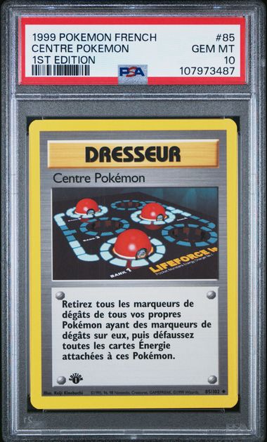 Carte Pokémon Dresseur centre pokémon 1ST EDITION set de base 85/102 PSA 10