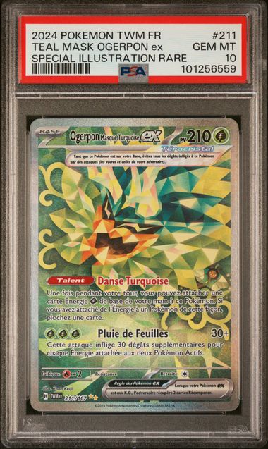Carte Pokémon Ogerpon ex Mascarade crépusculaire 211/167 PSA 10