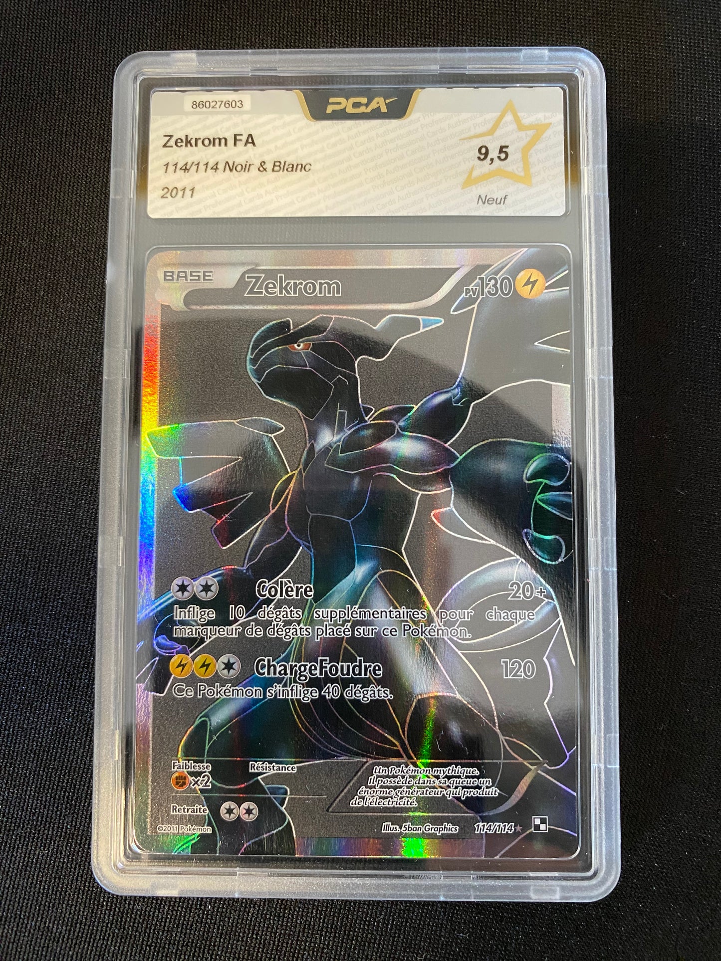 Carte Pokémon Zekrom FA 114/114 PCA 9.5 Noir & Blanc