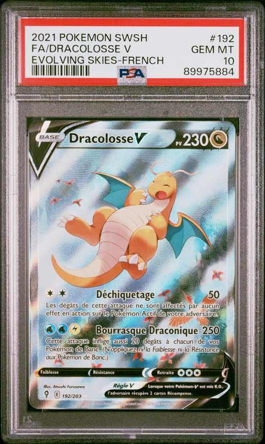 Carte Pokémon Dracolosse V Alt 192/203 EB07 Evolution celeste PSA 10
