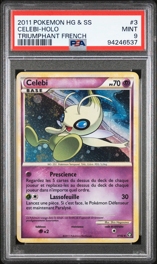 Carte Pokémon Celebi Holo 3/100 HGSS Triomphe PSA9