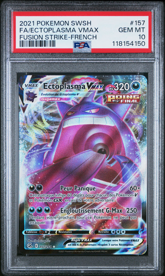 Carte Pokémon Ectoplasma Vmax 157/264 Poing de fusion PSA10