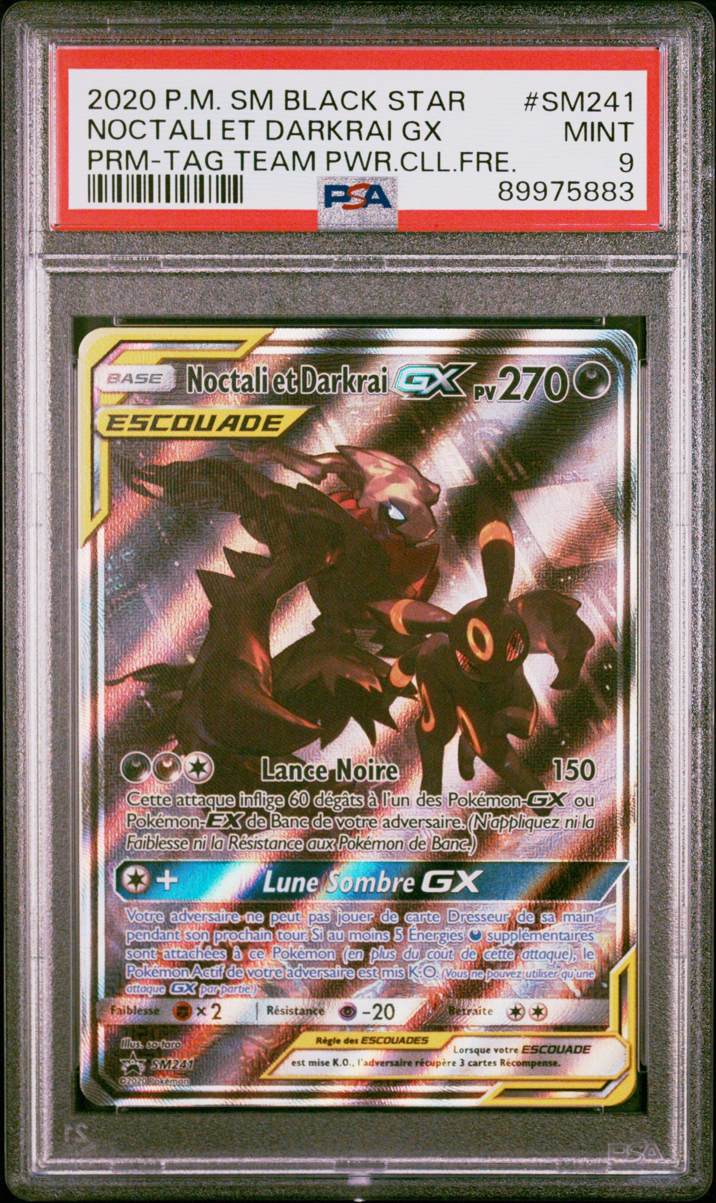 Carte Pokémon Noctali et Darkrai GX ALT SM241 Promo Soleil et lune PSA 9