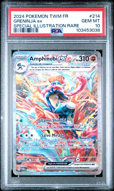 Carte Pokémon Amphinobi ex Mascarade crépusculaire 214/167 PSA 10